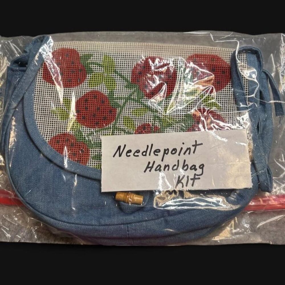 Vintage Needlepoint Strawberry Handbag Craft Kit